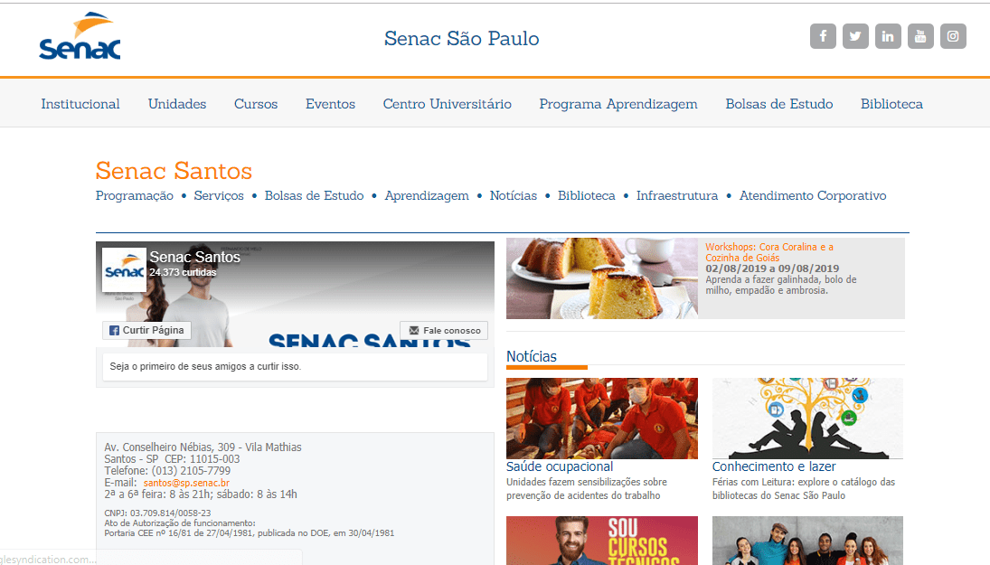 Inscrições SENAC Santos SP 