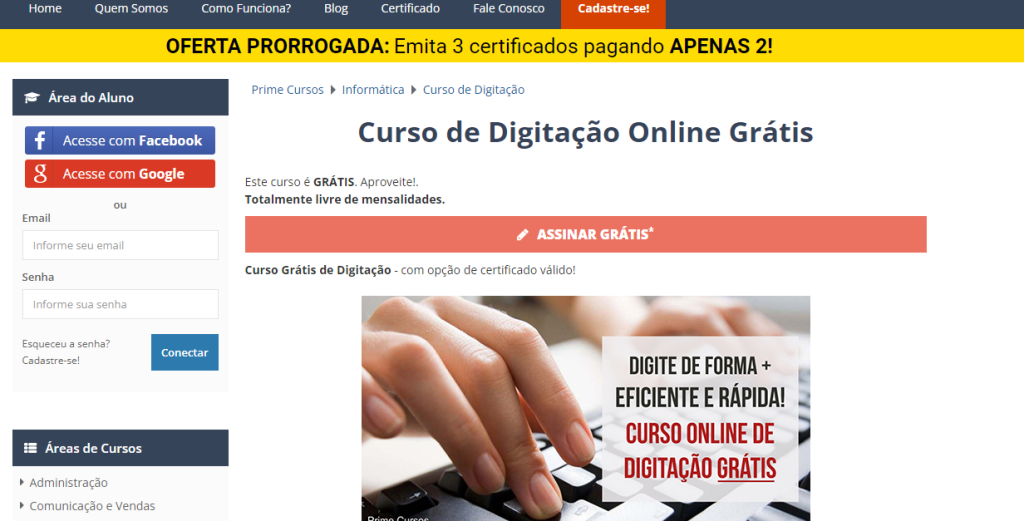 Curso online de digitação grátis com certificado