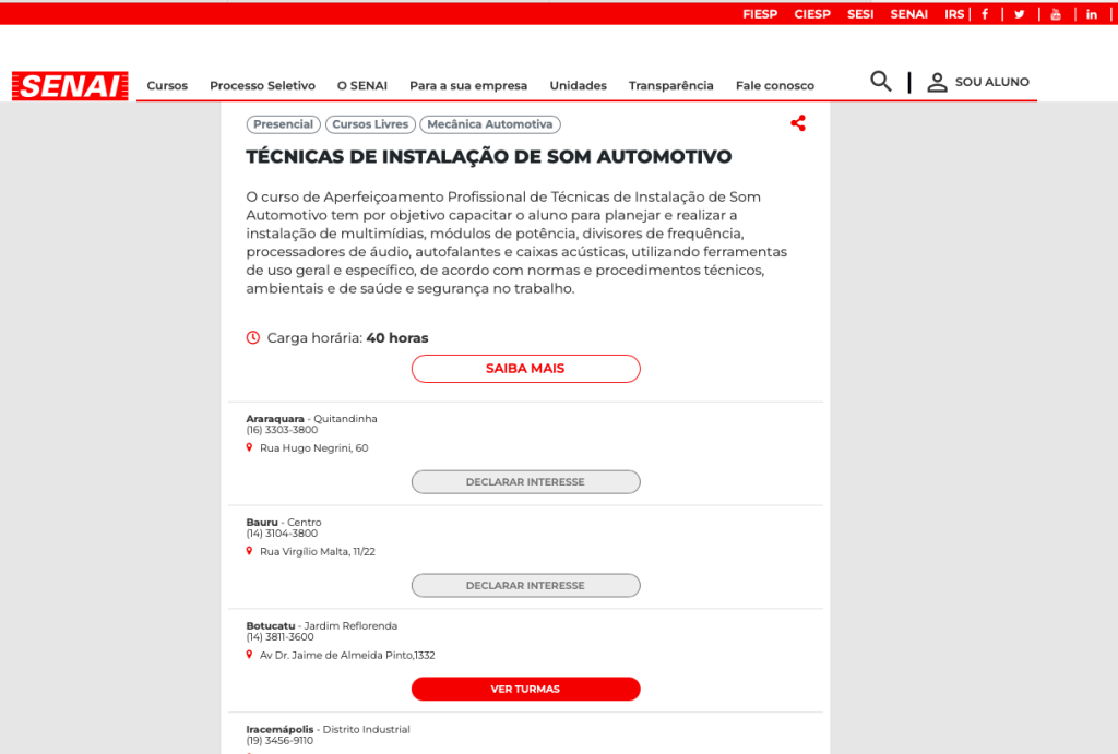 Curso de técnico de som Senai